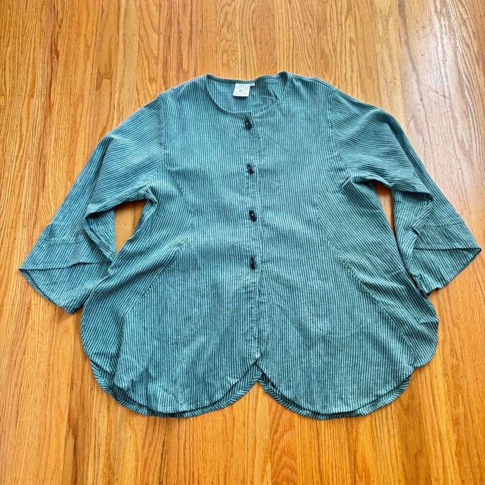 MILL VALLEY Tulip Green Blue Button Down Tunic Length Shirt Womens Size XL